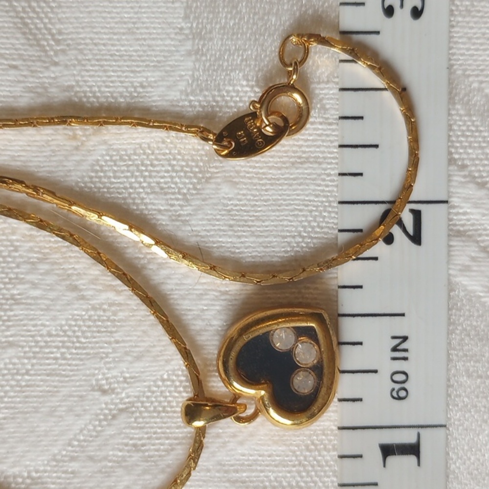 Nina Ricci Avon Yellow Gold Floating Rhinestone Heart 17 In - Picture 3 of 5